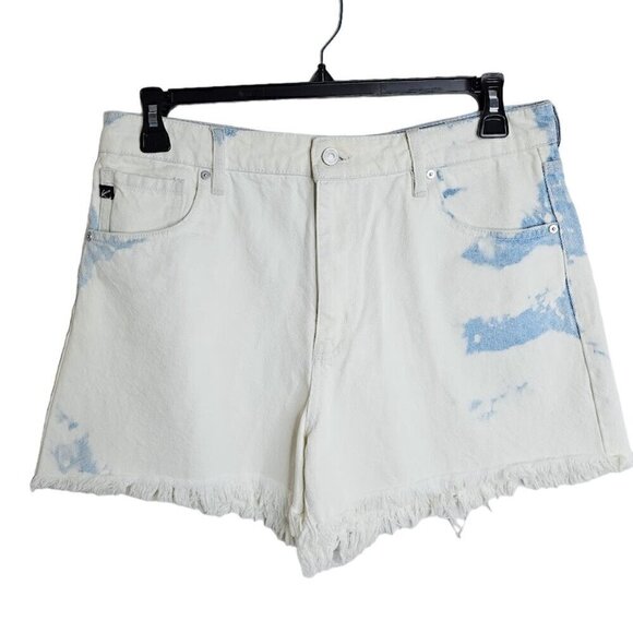 KanCan Pants - NEW KANCAN Maggie Jean Shorts size 13/30 BLUE & WHITE Denim High Rise Raw Hem